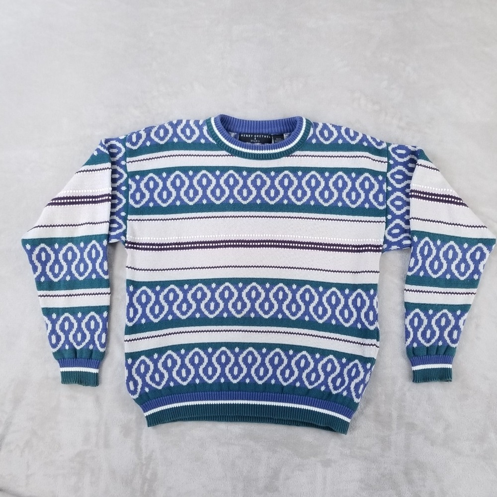 Vtg Henry Grethel Sweater Men L Mod Geometric Cotton Crew Y2K USA‎ Skater Street